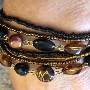 LAST CHANCE Black Brown Beaded Multi-Strand Bracelet 6"-8 1/2"